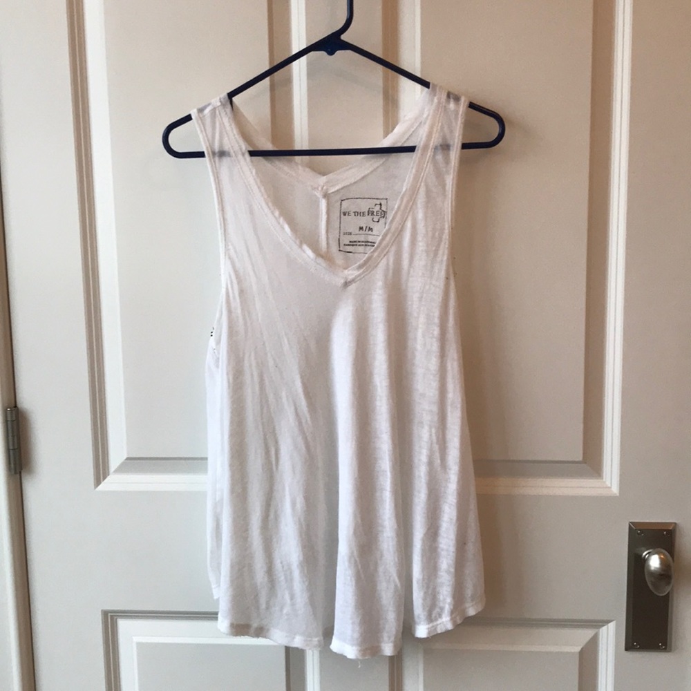 Free People Flowy V-Neck White Beach Tank Top